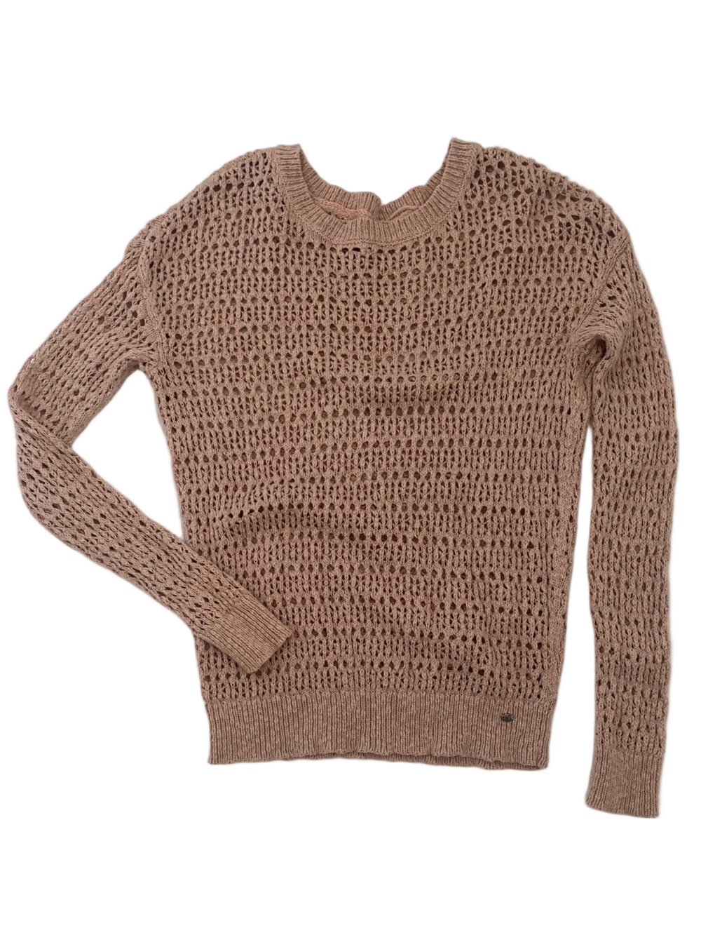 American Eagle Pale Pink Open-Knit Crewneck Sweater